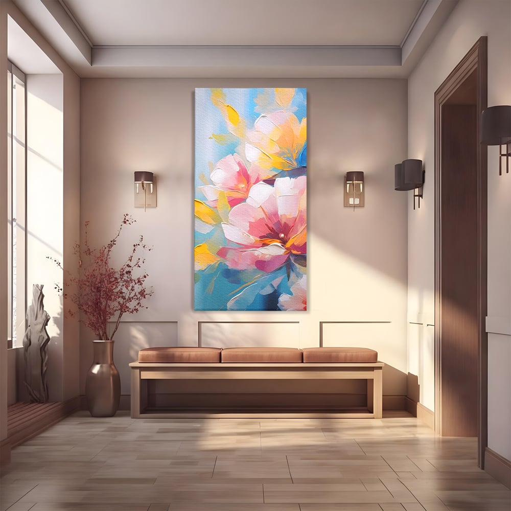 Tablou canvas cu tablou canvas cu flori roz, fara rama, pe sasiu de lemn
